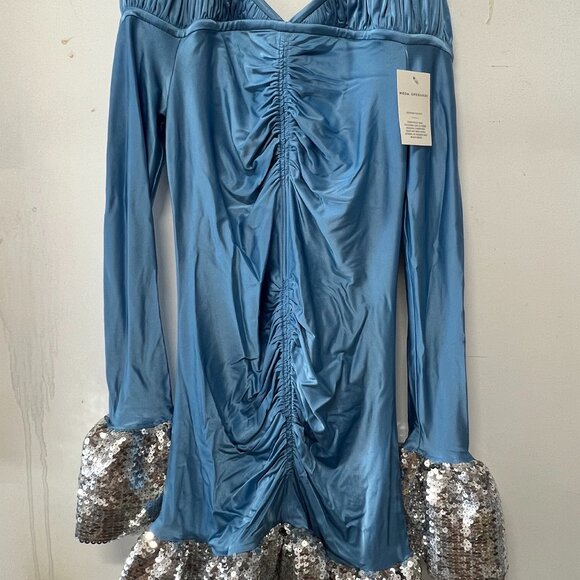 Paco Rabanne Women's Blue Sequin-trimmed Jersey Mini Dress NWT FR 38 - Picture 1 of 5